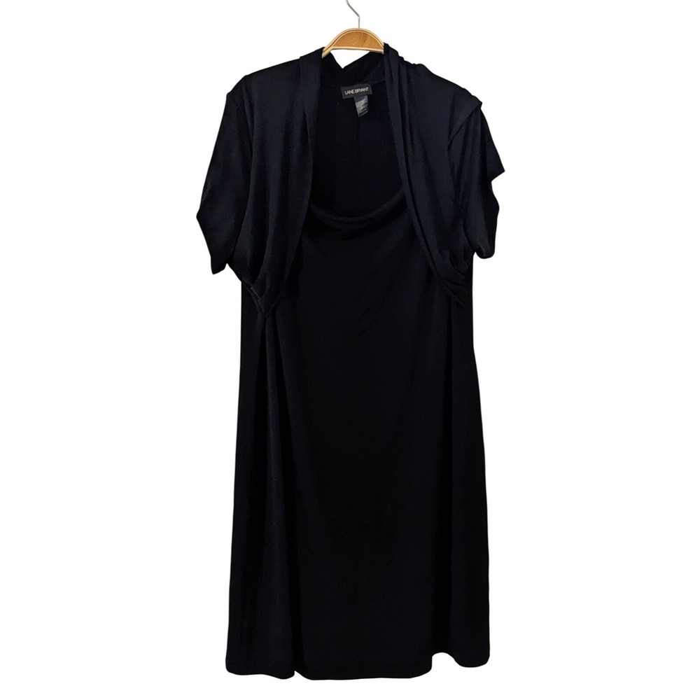 Lane Bryant Black Midi Dress‎ With Faux Cardigan Stretchy Classic Sz. 22/24
